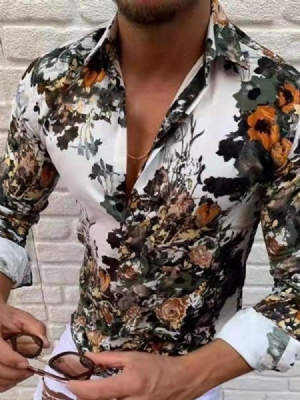Camisa Masculina Casual Estampada De Lapela Slim