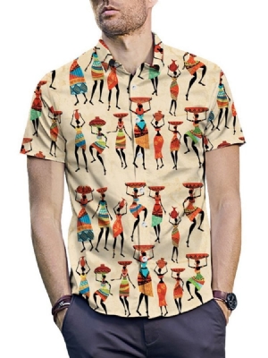 Camisa Masculina Casual De Lapela De Verão Com Peito Único Cartoon