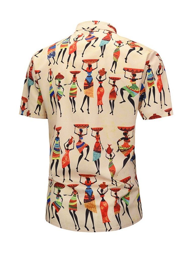 Camisa Masculina Casual De Lapela De Verão Com Peito Único Cartoon