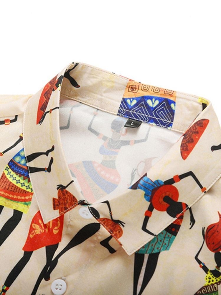 Camisa Masculina Casual De Lapela De Verão Com Peito Único Cartoon