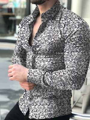 Camisa Masculina Com Estampa Casual Floral De Peito Único