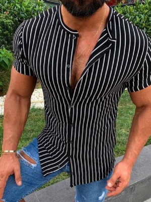 Camisa Masculina Com Estampa Listrada Slim Com Peito Único