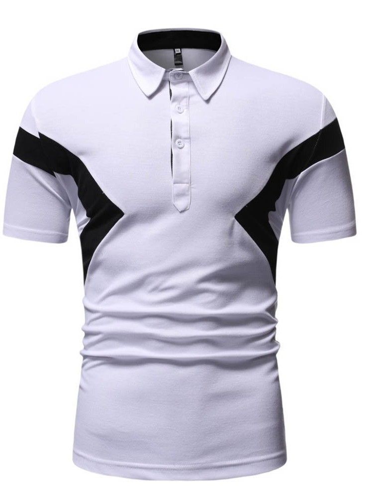 Camisa Masculina Do Bloco Da Cor Do Botão Do Pescoço Do Polo