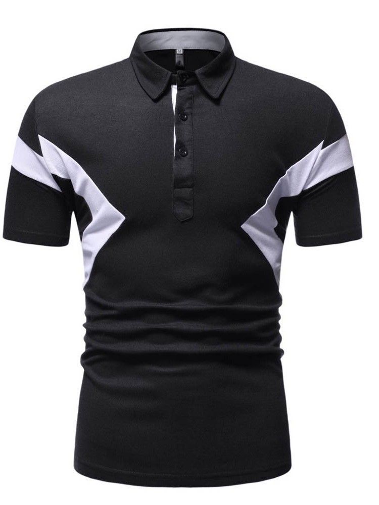 Camisa Masculina Do Bloco Da Cor Do Botão Do Pescoço Do Polo