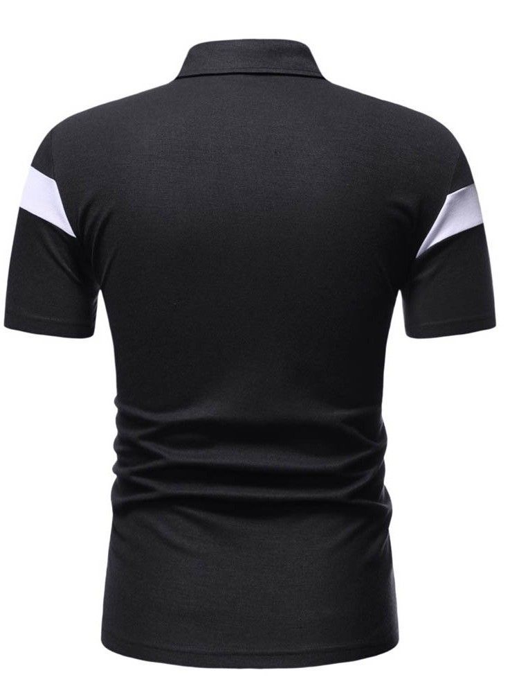 Camisa Masculina Do Bloco Da Cor Do Botão Do Pescoço Do Polo