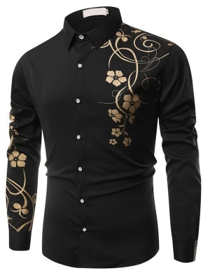 Camisa Masculina De Estampa Floral Casual Slim Com Peito Único