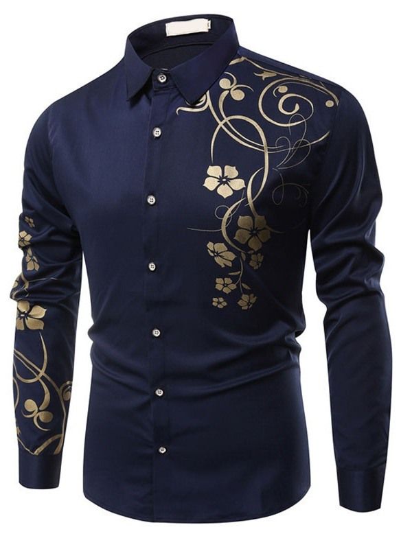 Camisa Masculina De Estampa Floral Casual Slim Com Peito Único