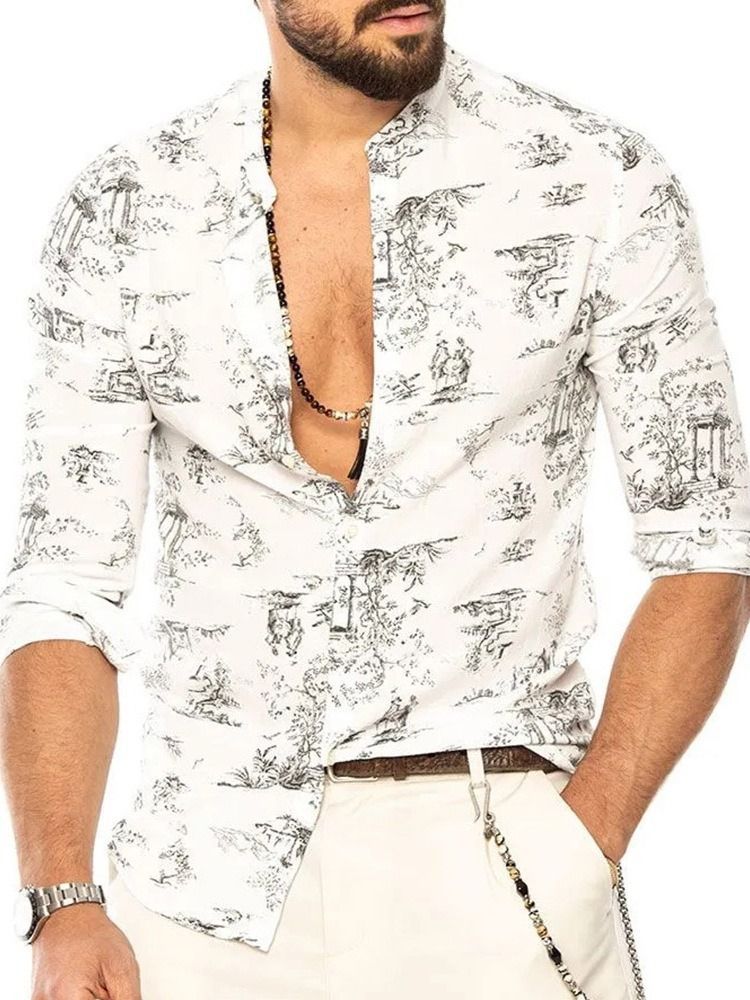 Camisa Masculina De Estampa Floral Slim Com Peito Único