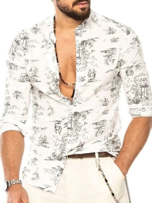 Camisa Masculina De Estampa Floral Slim Com Peito Único