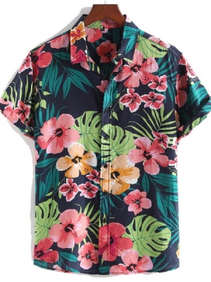 Camisa Masculina Estampada Casual Floral Lapela De Peito Único