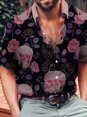 Camisa Masculina De Lapela Estampada De Lapela Com Estampa De Crânio