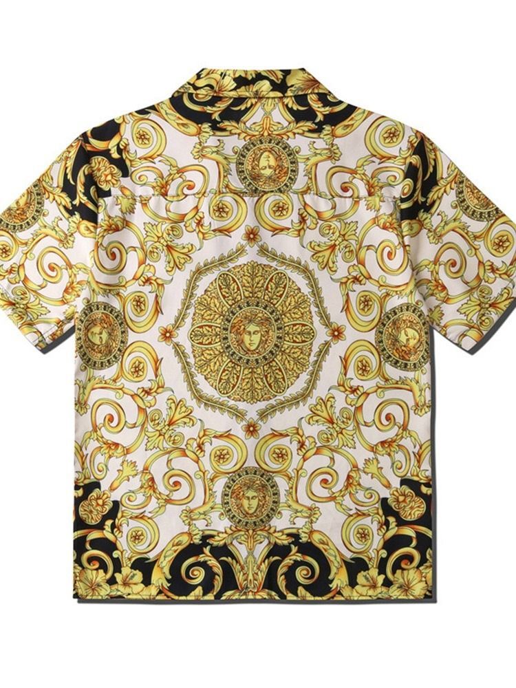 Camisa Masculina De Lapela Estampada Floral Solta De Peito Único