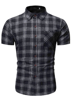 Camisa Masculina De Lapela Estampada Xadrez De Peito Único