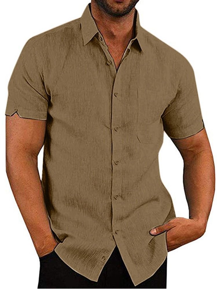 Camisa Masculina De Lapela Lisa De Bolso Com Peito Único