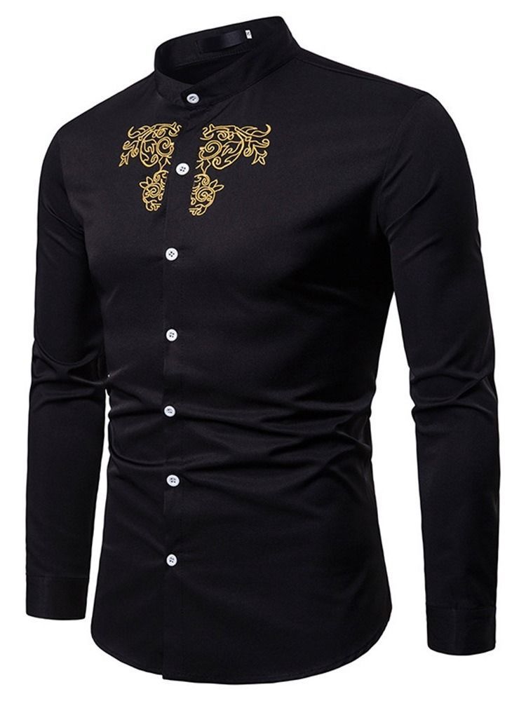 Camisa Masculina Lisa Com Colarinho Simples E Peito Único Ol