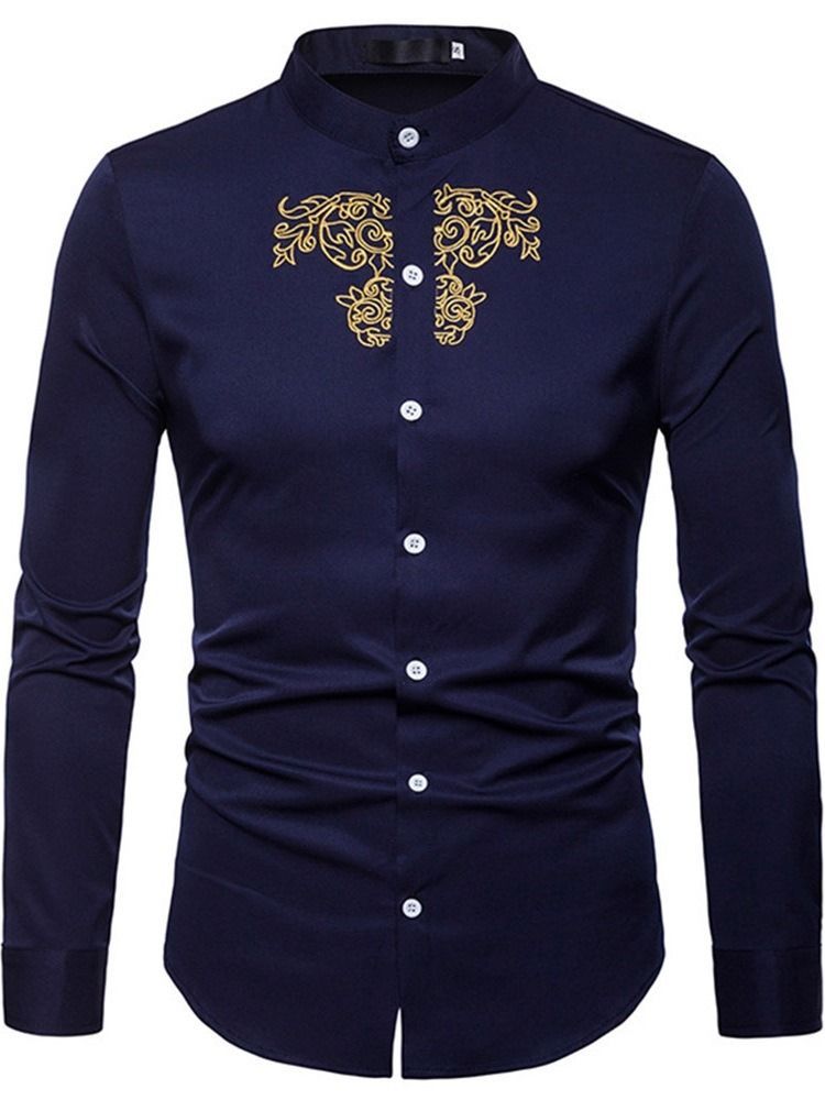 Camisa Masculina Lisa Com Colarinho Simples E Peito Único Ol