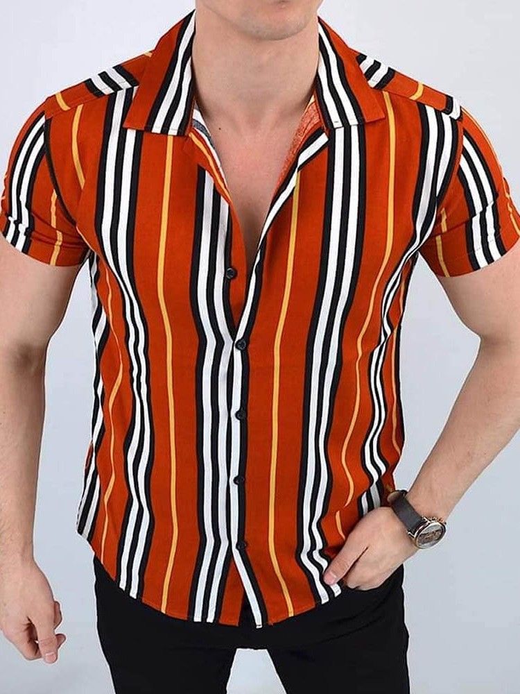 Camisa Masculina De Listra Casual Com Botão De Peito Único
