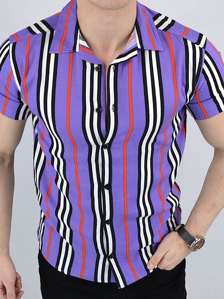 Camisa Masculina De Listra Casual Com Botão De Peito Único