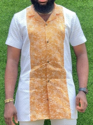 Camisa Masculina De Peito Único Com Botão De Lapela Color Block