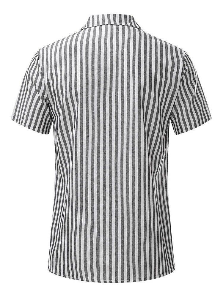Camisa Masculina De Peito Único Com Listra Listrada De Lapela
