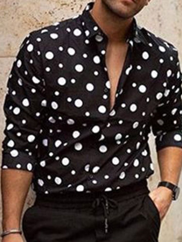 Camisa Masculina Solta Com Estampa Casual De Bolinhas Com Estampa Única