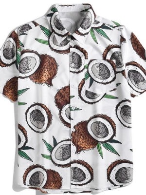 Camisa Masculina Solta Com Estampa De Lapela Colorida