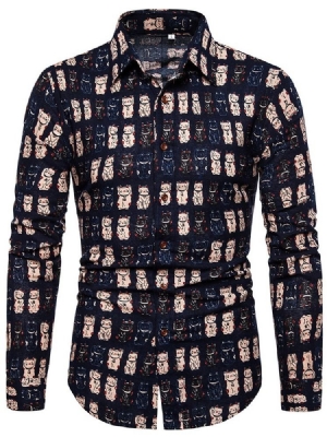 Camisa Slim Com Estampa De Lapela Floral Masculina De Peito Único