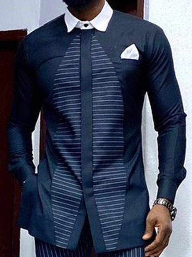 Camisa Slim Masculina Casual Com Listra De Botões