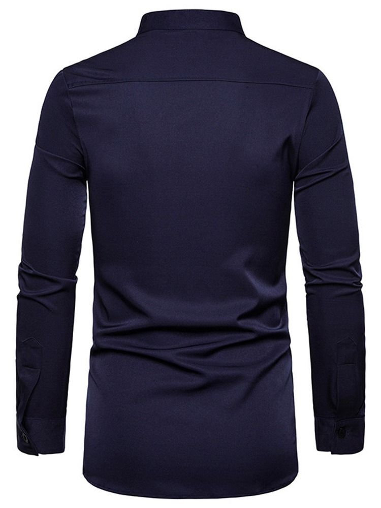 Camisa Slim Masculina Casual Gola Com Suporte Geométrico