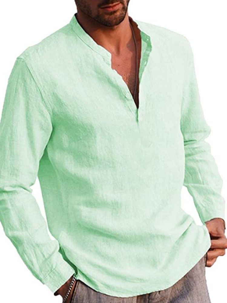 Camisa Slim Masculina De Colarinho Europeu Com Botão