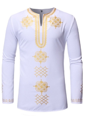 Camisa Slim Masculina Com Estampa Geométrica Étnica