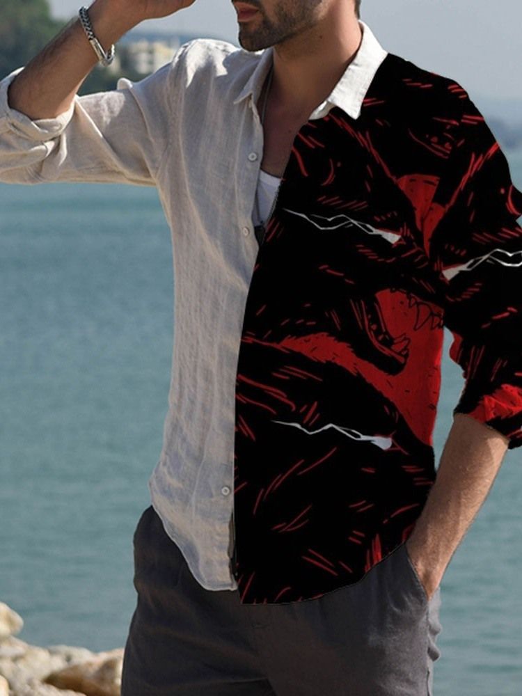 Camisa Slim Masculina Com Impressão Em Bloco De Cores