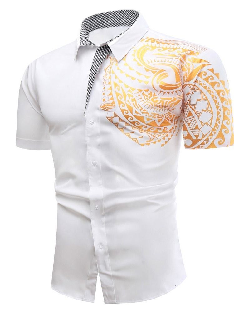 Camisa Slim Masculina De Lapela Estampada Ol