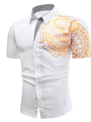 Camisa Slim Masculina De Lapela Estampada Ol