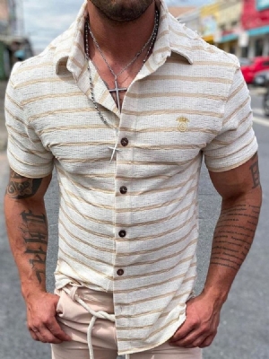 Camisa Slim Masculina De Listra Casual Com Botão De Peito Único