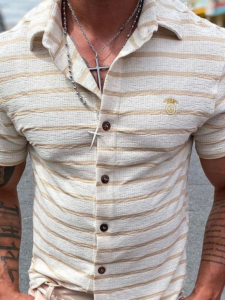 Camisa Slim Masculina De Listra Casual Com Botão De Peito Único