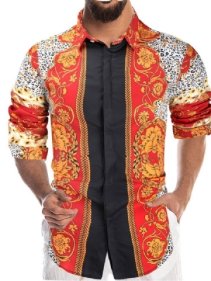 Camisa Slim Padrão Masculina Com Estampa Floral De Lapela