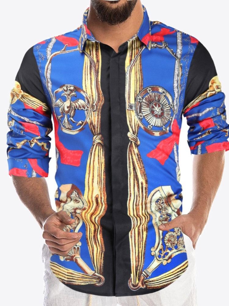 Camisa Slim Padrão Masculina Com Estampa Floral De Lapela