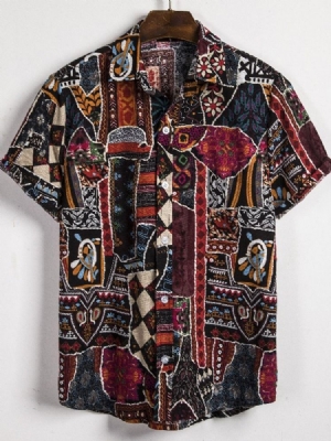 Camisa Slim Verão Masculina Europeia Lapela Floral