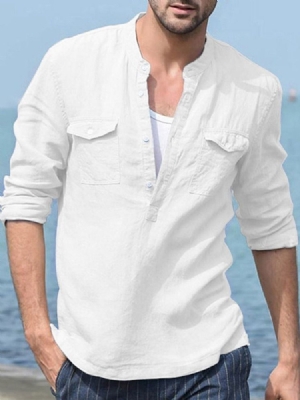 Camisa Solta Masculina De Botão De Colarinho De Gola Casual