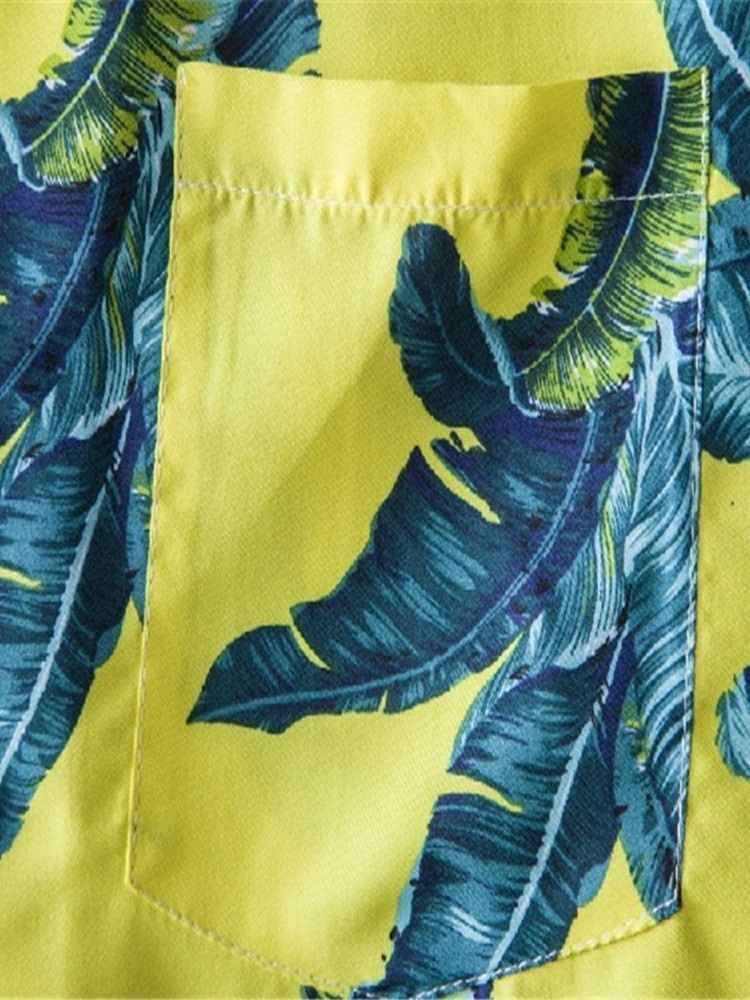 Camisa De Verão Masculina Lapela Estampa Floral Com Peito Único