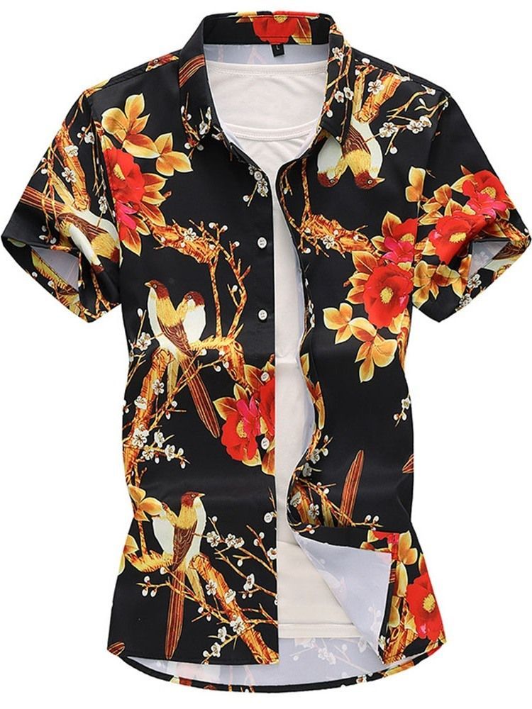 Camisa De Verão Masculina Lapela Estampado Com Estampa Única