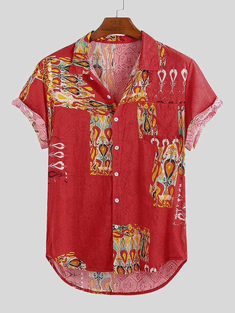 Camisa De Verão Masculina Solta Europeia Com Colarinho Estampado