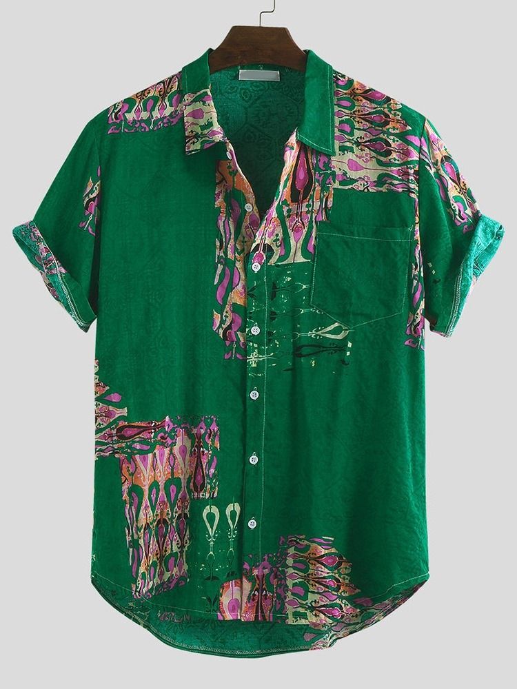Camisa De Verão Masculina Solta Europeia Com Colarinho Estampado