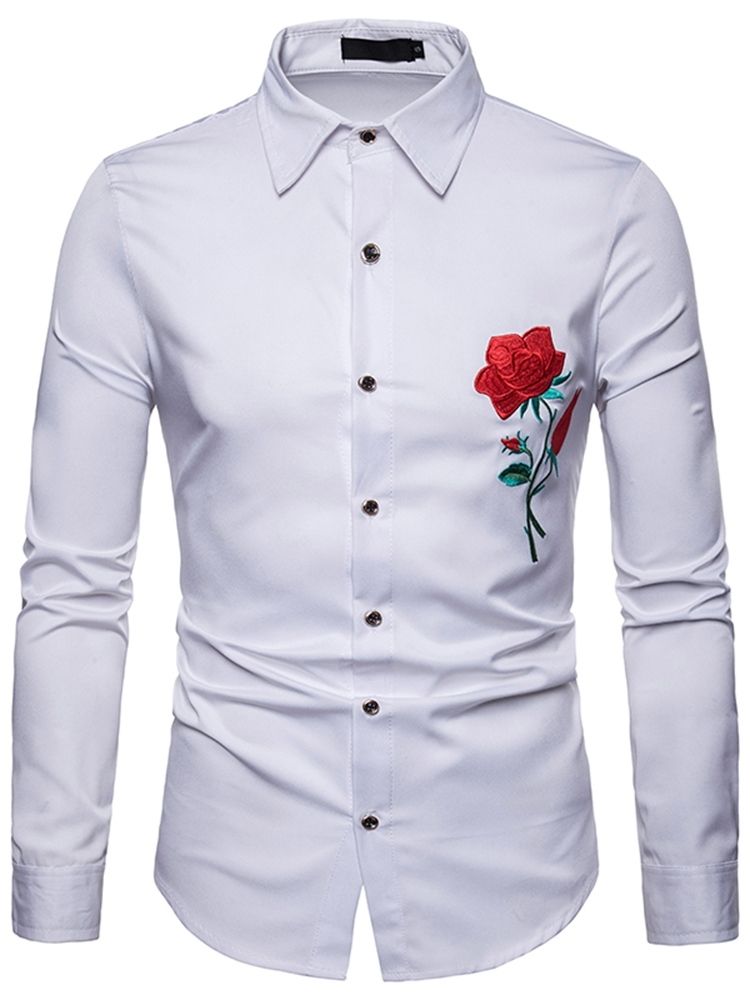 Camisas Masculinas Justas Lapela Com Estampa Floral Com Estampa Floral