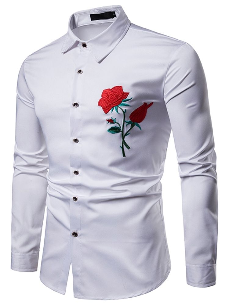 Camisas Masculinas Justas Lapela Com Estampa Floral Com Estampa Floral