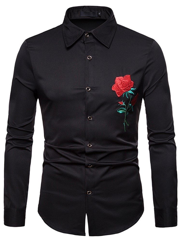 Camisas Masculinas Justas Lapela Com Estampa Floral Com Estampa Floral