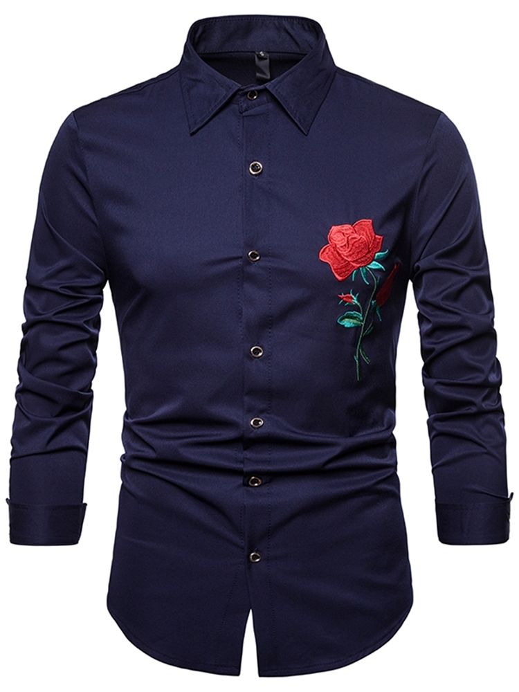 Camisas Masculinas Justas Lapela Com Estampa Floral Com Estampa Floral