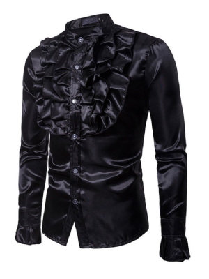 Camisas De Traje De Festa Masculinas Plissadas Finas E Plissadas