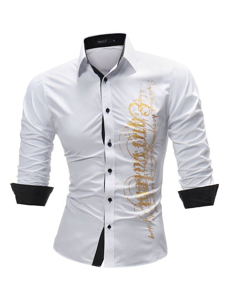 Carta Impressa Camisas Masculinas De Manga Longa Justa